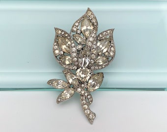 Vintage 1970'S Signed Eisenberg Ice Clear Rhinestone Brooch, Style #7151