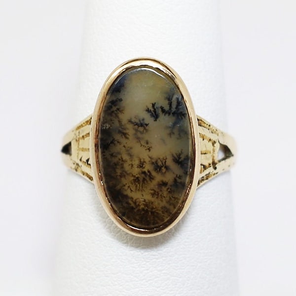 Antique Late Victorian/Early Edwardian Era 10k Gold & Dendritic Agate Ring