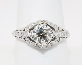 Antique Early Art Deco Platinum & Old European Cut Diamond Engagement Ring