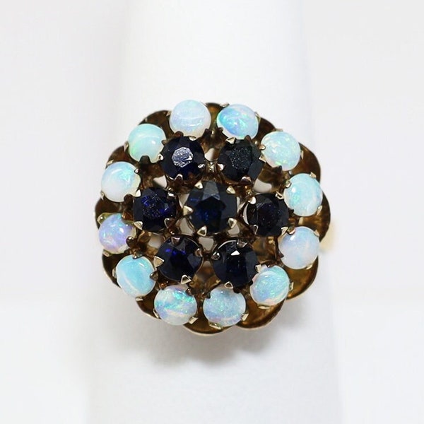 Vintage 1940'S 10k Gold, Sapphire & Opal Thai Princess/Harem Style Ring