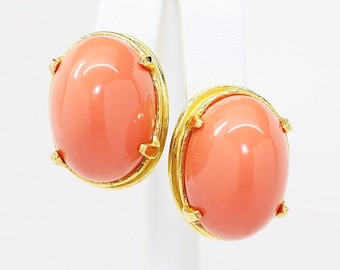 Vintage Kenneth Jay Lane (KJL) Faux Coral & Gold Tone Metal Clip-On Earrings