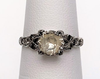 Art Deco Era Uncas Sterling Silver & Rhinestone Engagement Ring, US Size 5