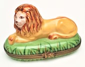 Retired Lion in Grass Limoges Trinket Box by Chamart - Exclusive