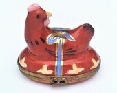 Vintage Retired Chicken Hen Limoges Trinket Box with Easter Eggs Inside - Rare