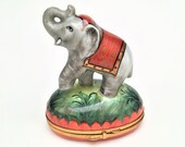 Retired Large Elephant with Saddle Limoges Trinket Box by Chamart