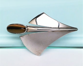 1940's Nefrom (Niels Erik From) Danish Modernist Sterling Silver & TIger's Eye Brooch