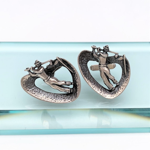 Vintage Mid Century Modern Anson Sterling Silver Golfer Cufflinks
