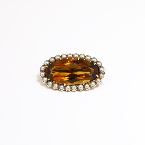 Antique Early 2oth Century 14k Gold, Citrine & Se… - image 1