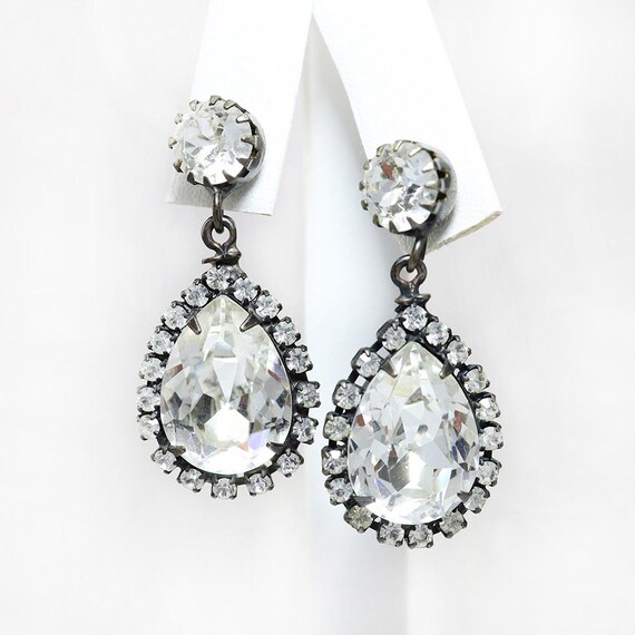 Vintage Schiaparelli Clear Rhinestone Drop Earrings