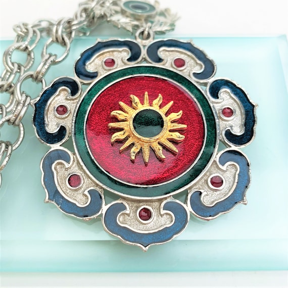 Signed 1970's Capri Enameled Statement Necklace - image 2