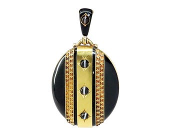 Antique Victorian 14k Gold & Enamel Double Sided Locket with Gemstone Accents