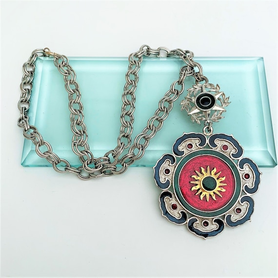 Signed 1970's Capri Enameled Statement Necklace - image 1