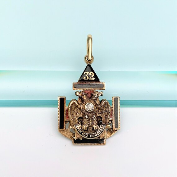 Antique 14k Gold, Enamel & Diamond Double Sided 3… - image 1