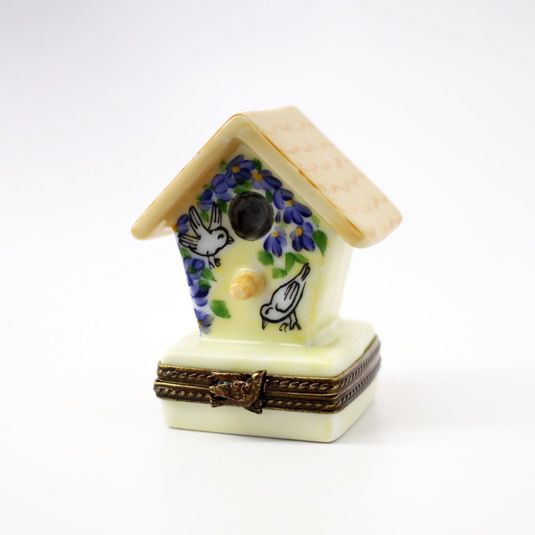 Retired Limoges, France Porcelain Birdhouse Trinket Box With