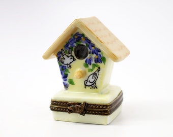 Retired Limoges, France Porcelain Birdhouse Trinket Box With