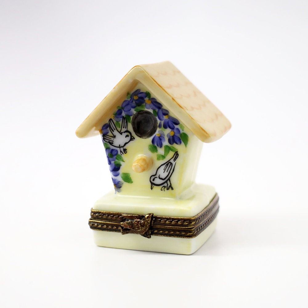 Retired Limoges, France Porcelain Birdhouse Trinket Box With