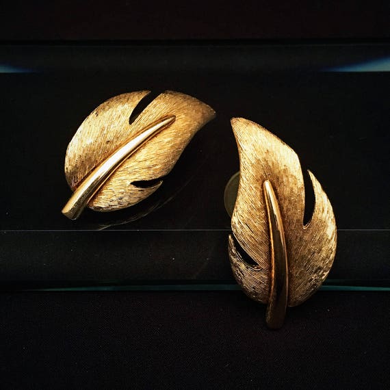 Vintage Mid Century Signed Givenchy Gold Leaf Earr
