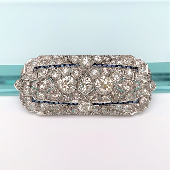 Vintage Art Deco Era Diamond & Platinum Bar Brooc… - image 1