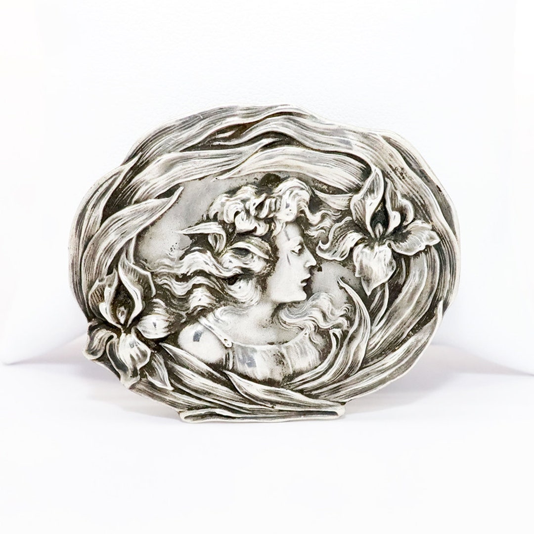 Antique Unger Brothers Art Nouveau Sterling Silver Woman With Iris ...