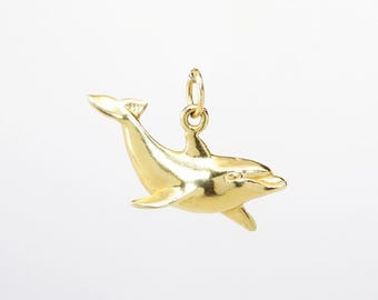 Signed Robert Wyland 14k Yellow Gold Swimming Dolphin Pendant