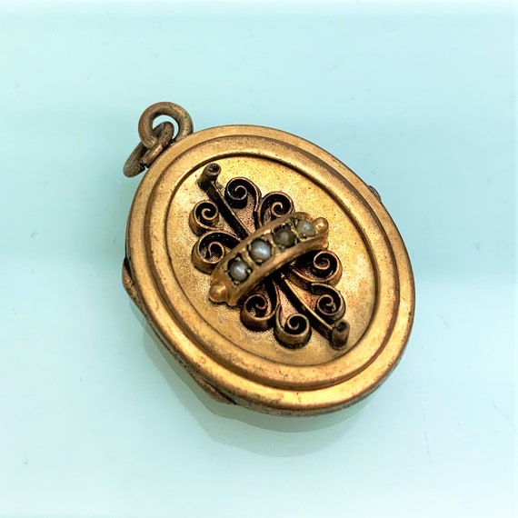 Antique Victorian Gold Filled Locket with Seed Pe… - image 2