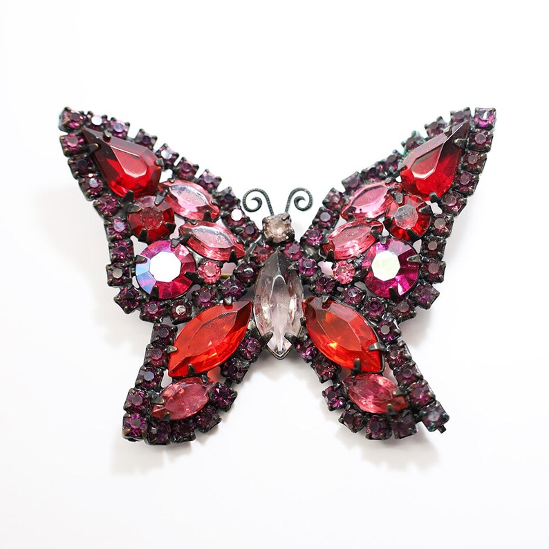 Joan Rivers Large Cabochon & Rhinestone Embellished Butterfly Brooch - 24 Wishes Vintage Jewelry