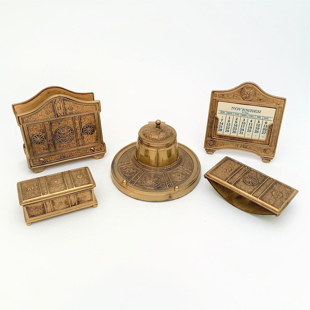 Antique Jennings Brothers Manufacturing Company 5piece Brass Desk Set