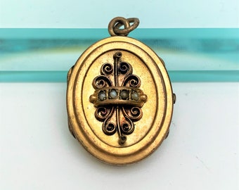 Antique Victorian Gold Filled Locket with Seed Pearls