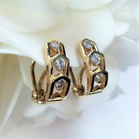Vintage 1.00ct Diamond Omega Back Earrings in 14k Yellow Gold - Etsy