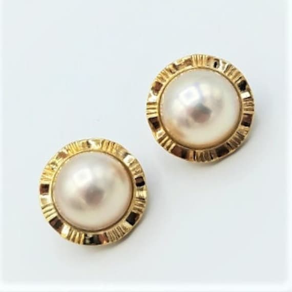 Vintage Mabe Pearl Half Pearl Earrings in 14k Yellow Gold