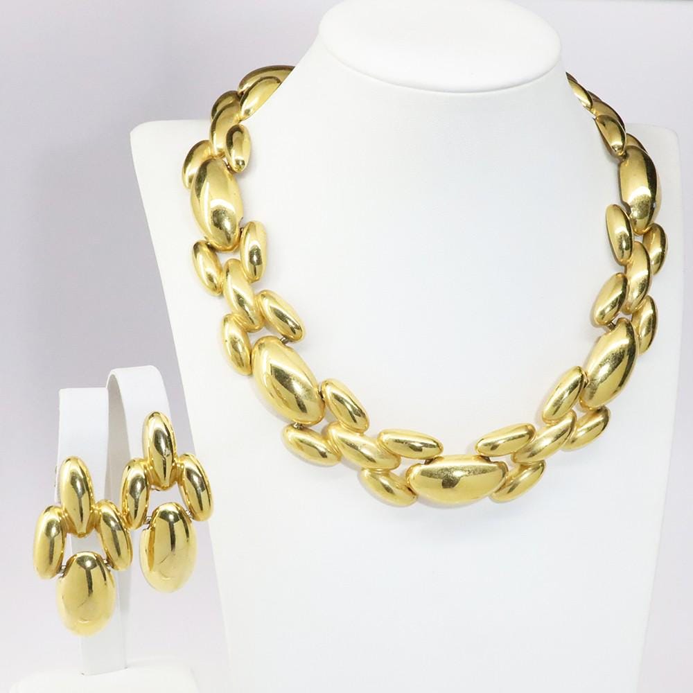 Vintage 1980's Givenchy Chunky Gold-Tone Necklace & Clip-On Earring Set