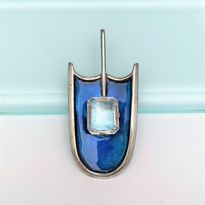 Mid Century Modernist 'Uni' Series Sterling Silver, Blue Enamel & Faceted Crystal Pendant by David Andersen, Norway image 1