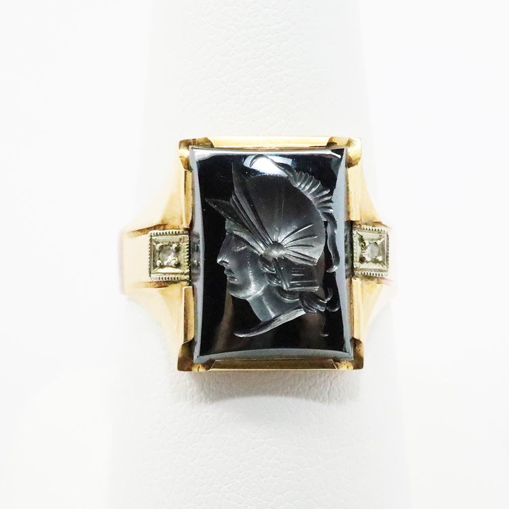 Vintage Hand Wrought 10k Yellow Gold & Hematite Men's Intaglio