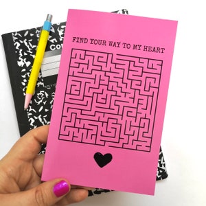Carte d'Amour "Find your way to my heart" - Carte Jeu Labyrinthe - Carte de voeux - Carte de Saint Valentin