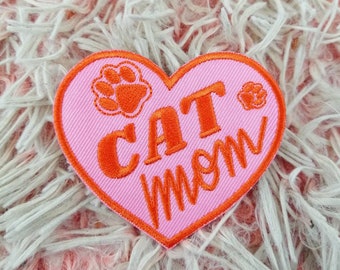 Patch Brodé Thermocollant CAT MOM - Cadeau Amoureux des Chats  - Cadeau
