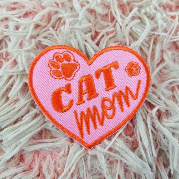 Patch Brodé Thermocollant CAT MOM - Cadeau Amoureux des Chats  - Cadeau