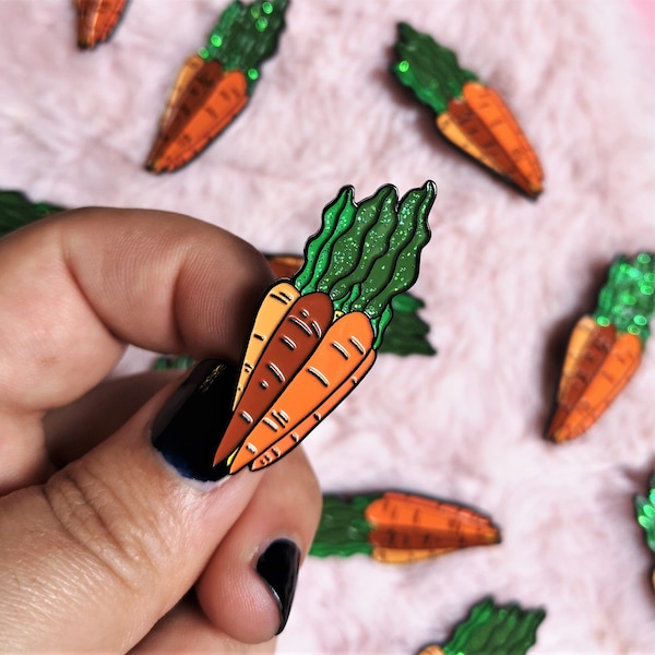 Pins en émail CAROTTES - Epingle Carottes scintillantes - Cadeau