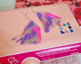 Colorblock 80s Party Earrings - Bead Fringe Earrings - Handmade Earrings - Fringe Earrings - Gift for her