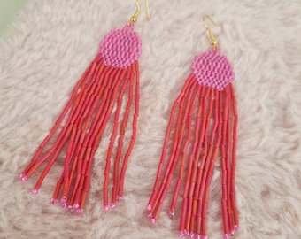 Jellyfish Earrings - Beads Earrings - Handmade Earrings - Fringe Earrings - Gift for her