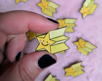 Shooting Star Soft Enamel Pin – Black Nickel Glitter Star, Cute Gift