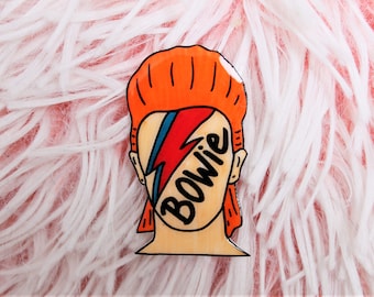 David Bowie Portrait Brooch: Handmade Shrink Plastic Pin