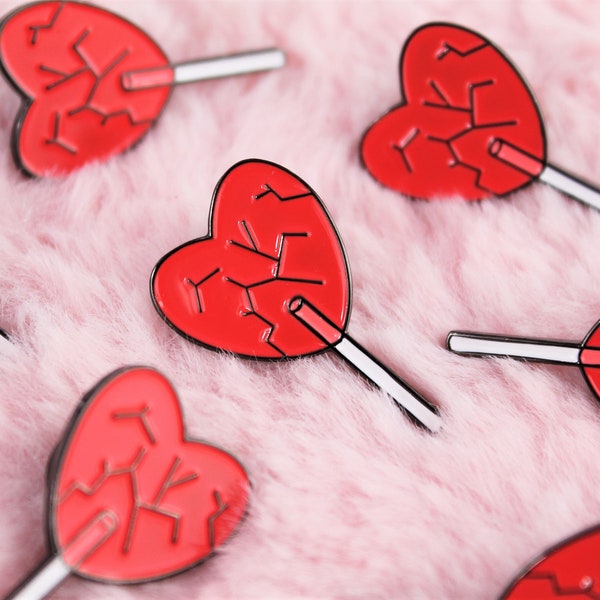 Pin's en émail Sucette en forme de Coeur - Pin's Coeur Brisé - Epingle - Idée Cadeau