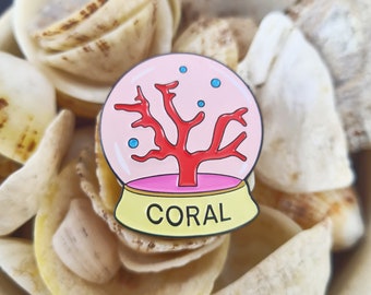 Coral Snow Globe Soft Enamel Pin - Red Coral Pin - Sea Lover Pin