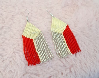 Earrings Silver Lining - Bead Fringe Earrings - Handmade Earrings - Fringe Earrings - Gift for her