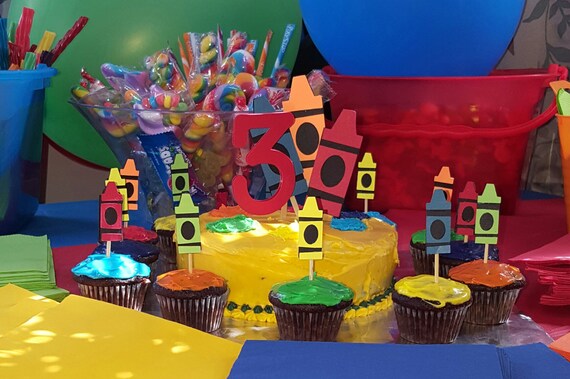 Crayon Cake Cupcake Toppers Birthday Party Back To Etsy