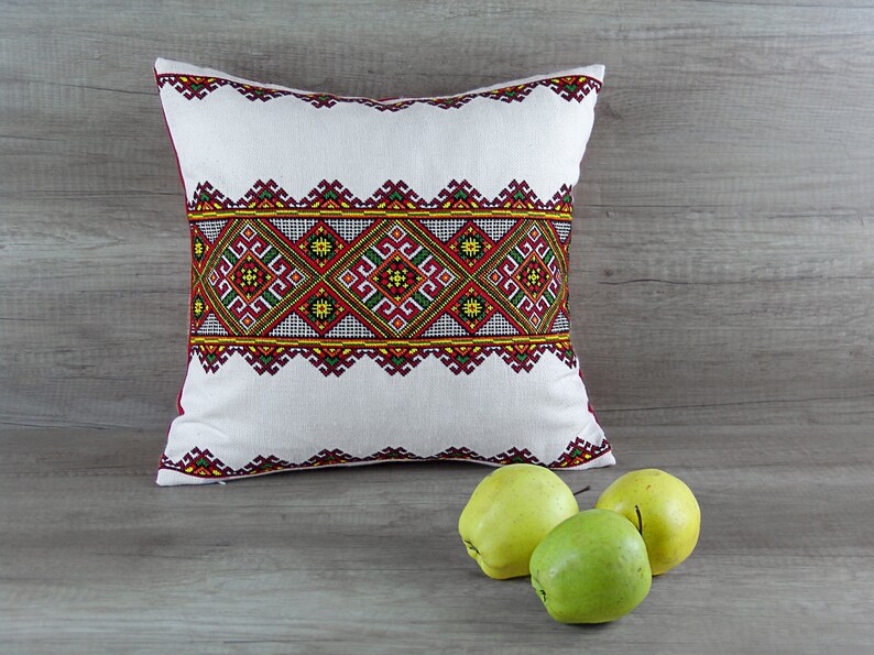 Ukrainian Embroidery Cross Stitch Throw Pillow Case Colorful Etsy