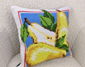 Embroidered Fruit Pillow Cover: Handmade Cross Stitch Throw Cushion