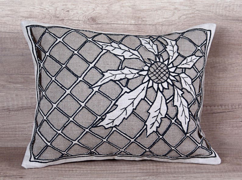 Sunflower eyelet lace trim needlepoint throw pillow cover Etsy