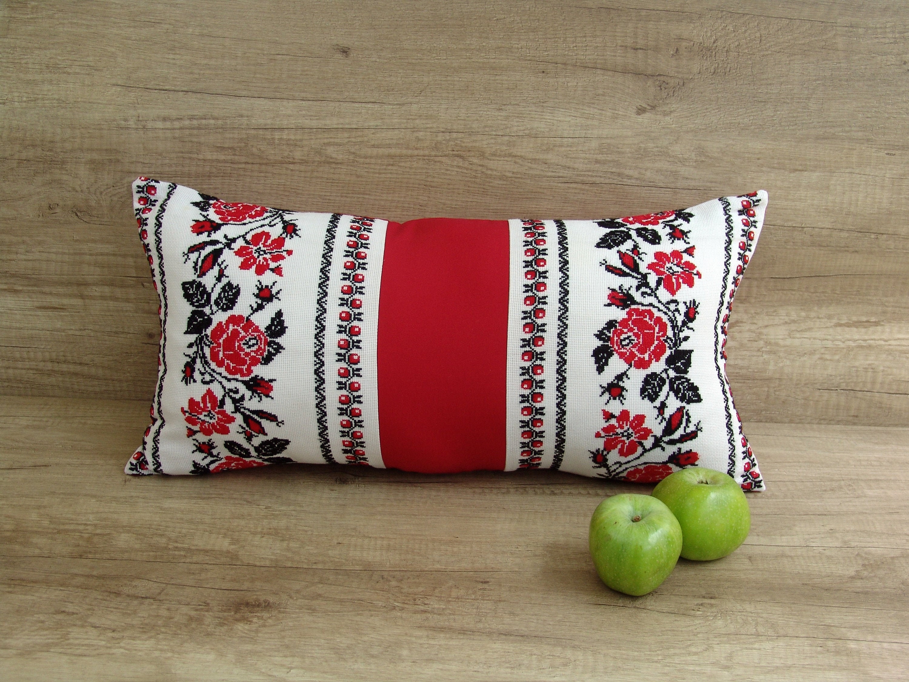 Ukrainian embroidery throw PILLOW COVER Large rectangular red Etsy