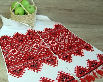 Ukrainian embroidery vintage rushnyk, Hand embroidered Ukrainian decor, Red counted cross stitch rushnyk towel, Ukrainian wedding vintage